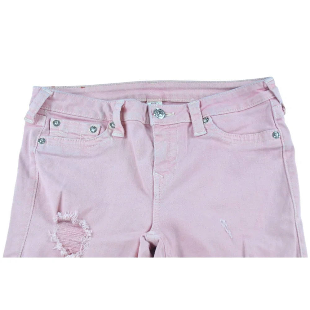 True Religion Jeans Women's 30x30 Super Skinny Pink Stretch Distressed Denim - Picture 2 of 9